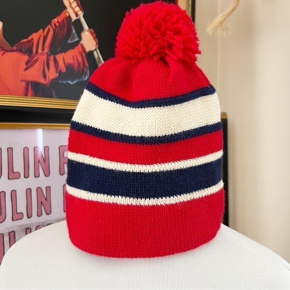 Meister: Knit Red, Navy Blue, Cream 100% New Wool Vintage Pom-Pom Beanie